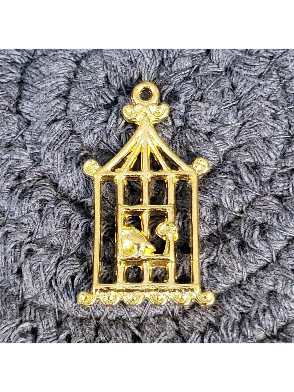 Gold 14K Plated Pewter Art Deco Nouveau Bird & Cage Pendants 29x18mm 2 pcs